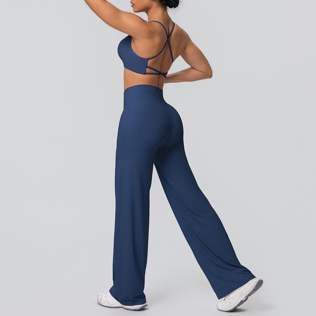 Borstat Sport-BH med Korsrygg & Vida Yoga-byxor - Andningsbart 2-delat Träningsset