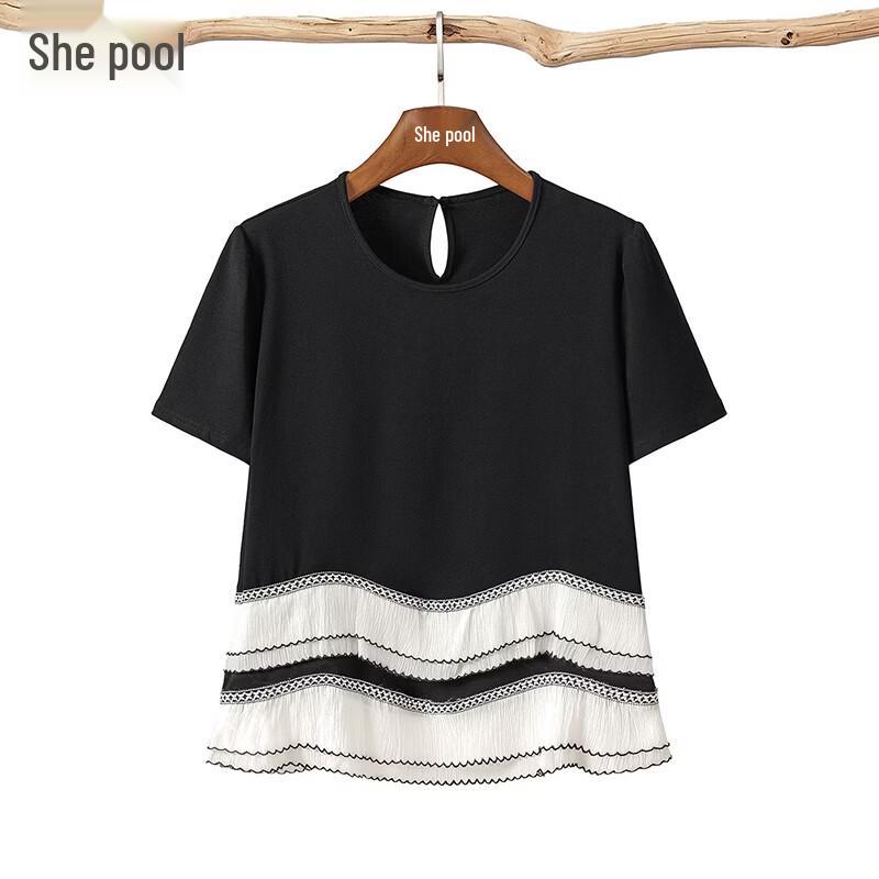 Women s Layered Ruffle Round Neck Short Sleeve T-Shirt One Size