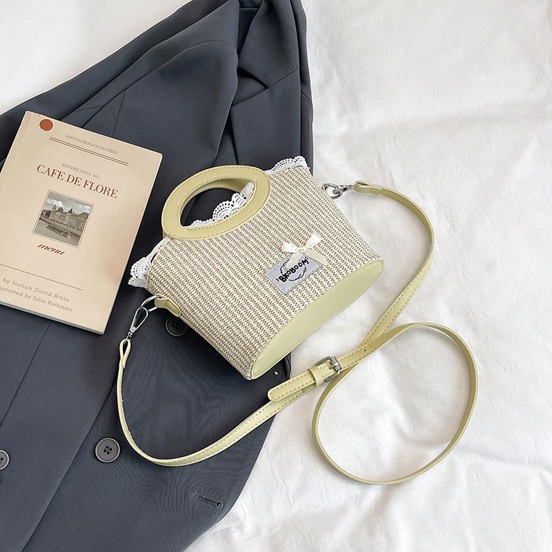 

Милый бант портативная сумка-ведро новая мода литературная кружевная кромка контрастного цвета универсальная на плечо сумка-мессенджер жёлтый