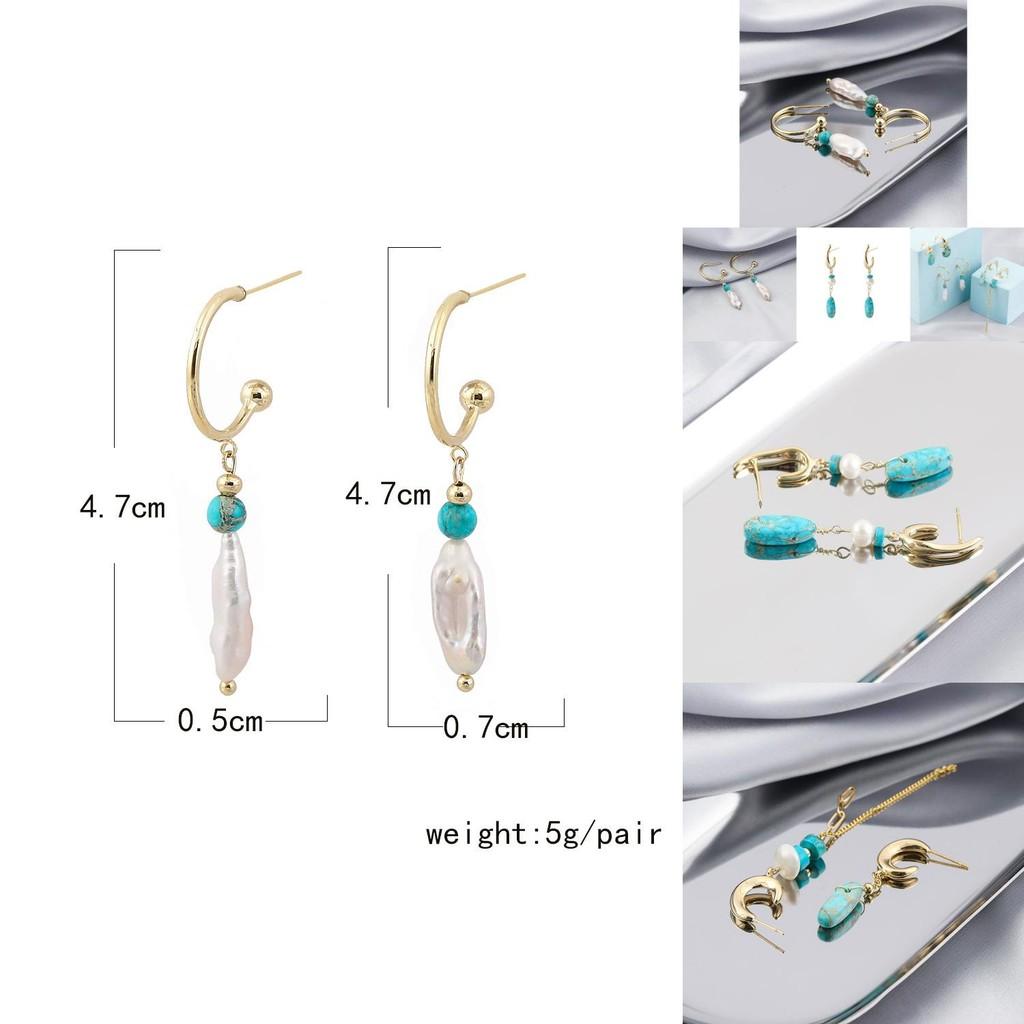 European And American Fashion Trend Asymmetrical Pearl Natural Stone Earrings For Women