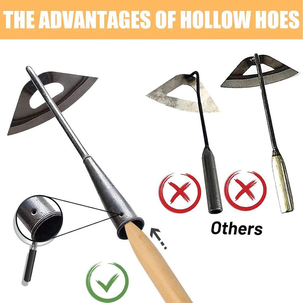 Ganzstahl Gehärtete Hohlgartenhacke, Langlebiges Langstiel Unkrautjätewerkzeug, Landwirtschaftliche Pflanzung, Auflockern des Bodens, Scharfes Unkrautzieherwerkzeug für die Gartenarbeit