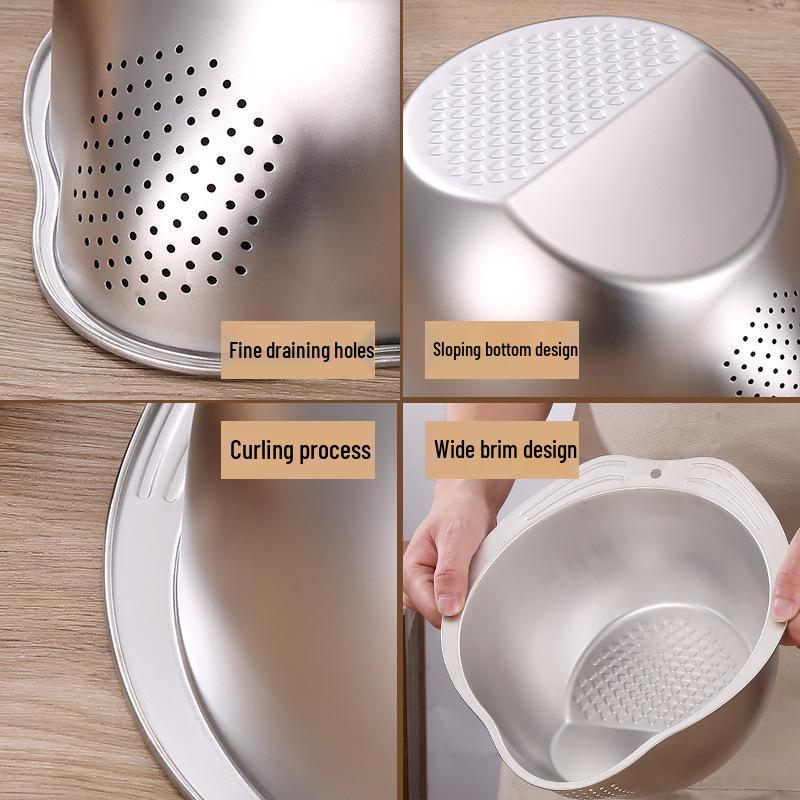 Multifunctional Stainless Steel Rice & Vegetable Washing Basket with Sieve