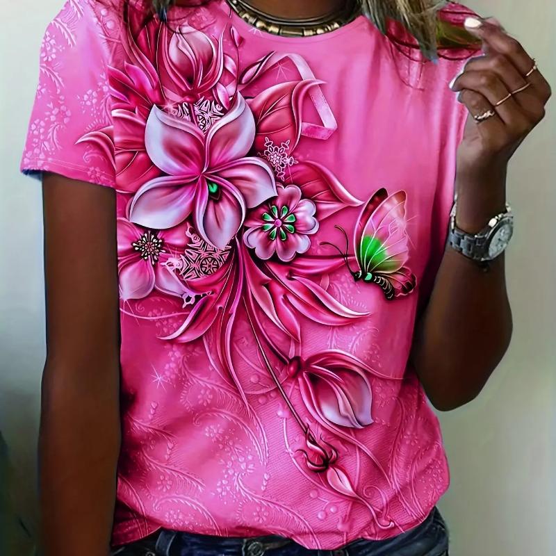 Women Flower Butterfly Printed Women s T-Shirt Summer NEW Oversized T-Shirt Popular Clothes Women Clothing Short Sleeve Tee Tees XS