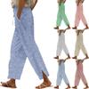 Women's Fashionable Striped Loose Elastic Waist Comfortable Straight Cotton And Linen Casual Pants