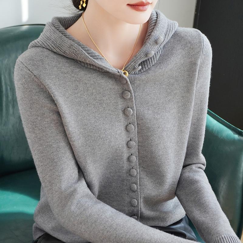 Women's Wool Sweater Qinghe Cashmere 50% Silk 50% Wool Autumn and Winter Wool Cardigan Soft and Warm