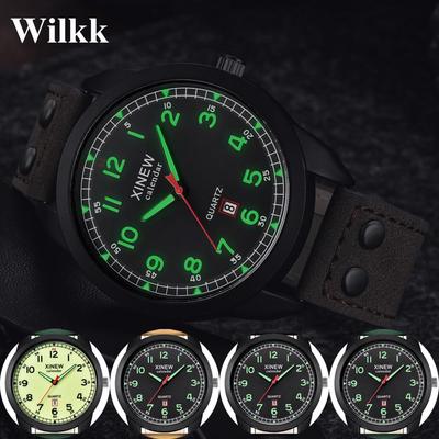 Wilkk Men's Leather Date Casual Analog Quartz Wrist Watch Business Watches Gifts