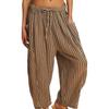 Gestreifte Straight-Leg-Hose für Frühling und Herbst, Neun-Zoll-Plisseehose mit Stretchbund, Atmungsaktive Freizeithose für Damen