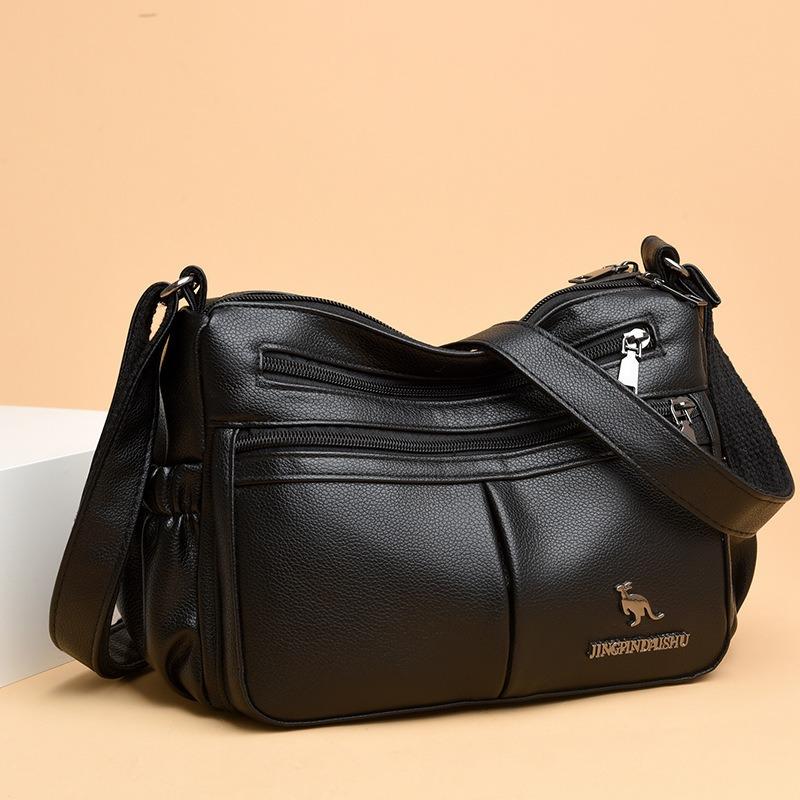 Mehrschichtige Umhängetasche mit großem Fassungsvermögen aus weichem Leder