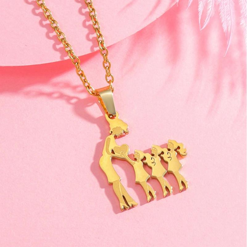 Mutter und Kinder Halskette Edelstahl Mama Sohn Tochter Anhänger Halsketten Familienschmuck Geschenke