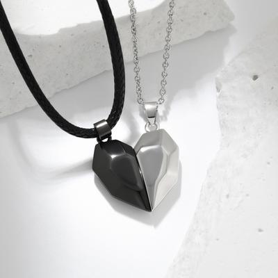 Splicing Heart Heart To Heart Attraction Pendant Collar Chain As A Creative Gift for Girlfriend: A Pair of Love Wishing Stone Magnetic Necklaces