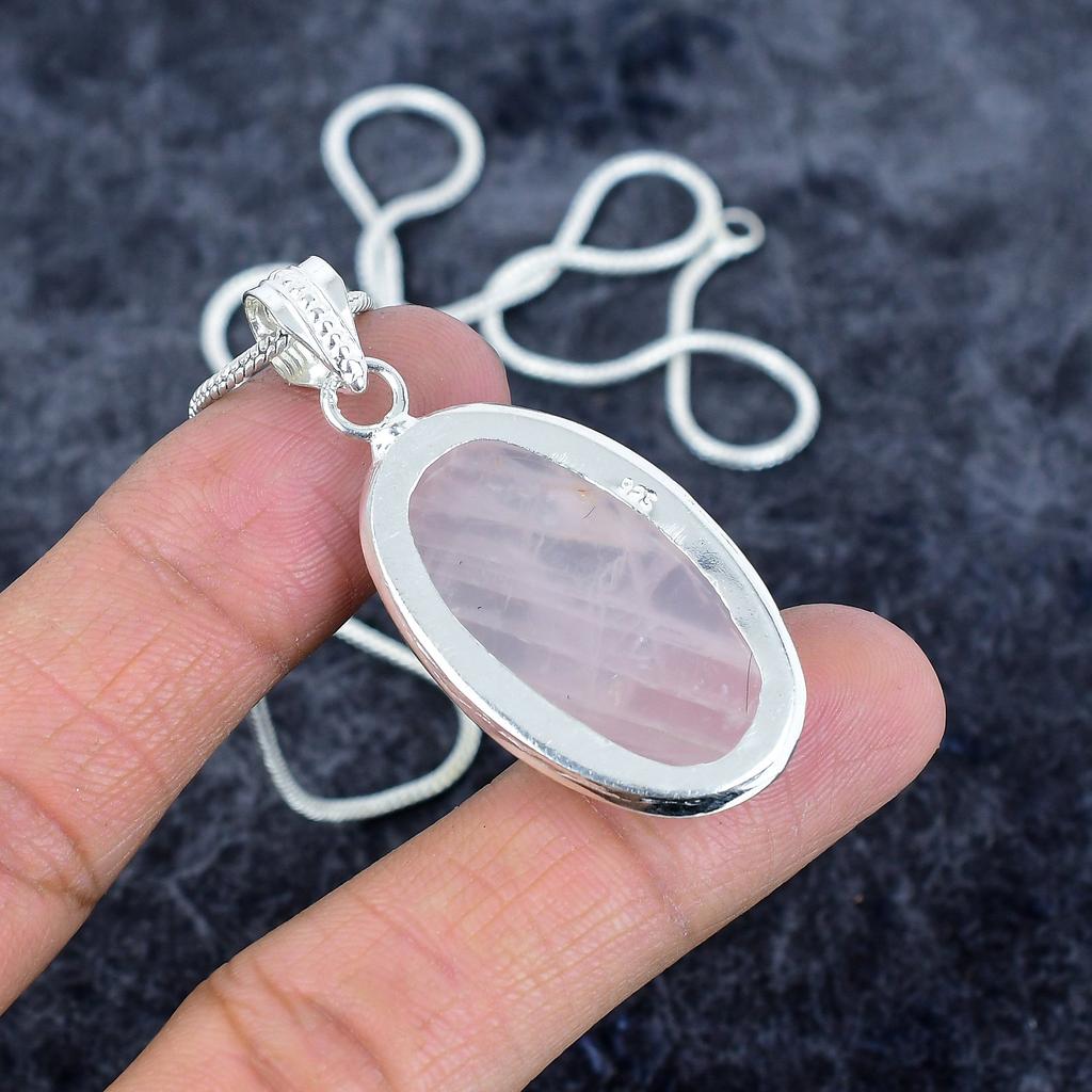 Rose Quartz Gemstone Handmade 925 Sterling Silver Jewelry Pendant 2.01" M-2965