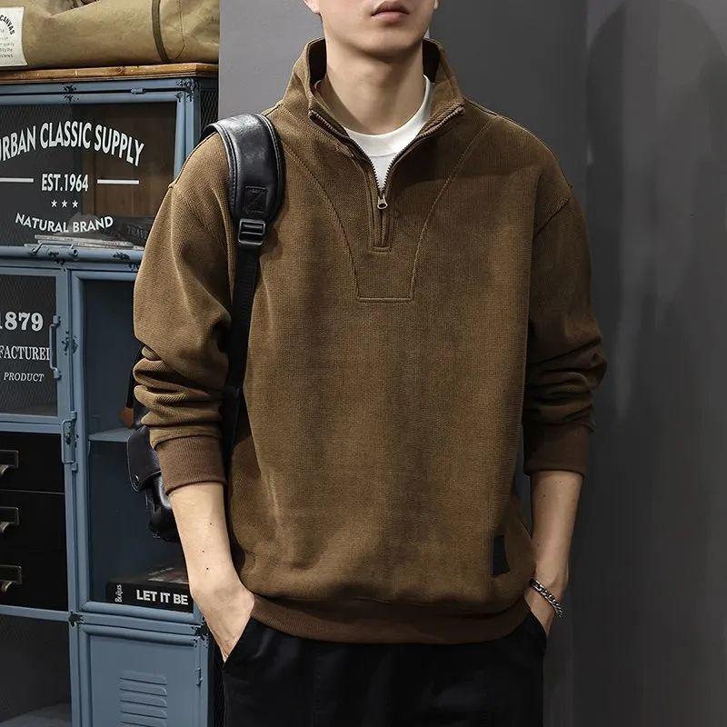 

Мужской пуловер в стиле ретро, на флисовой подкладке, пэчворк: Осень/Зима 2025 Поло с воротником-стойкой, полузастежкой-молнией и длинными рукавами XXS