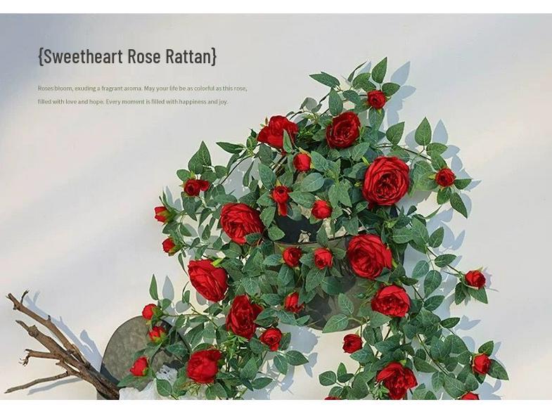 Artificial Rose Flower Vine Wall Decor for Air Conditioning Pipe and Storefronts