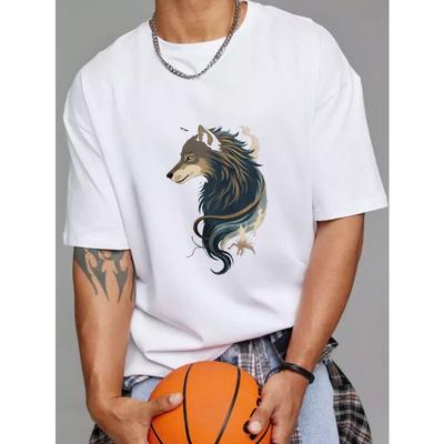 T-shirt con Stampa Grafica di Lupo Design Animale Bianco per Abbigliamento Casual