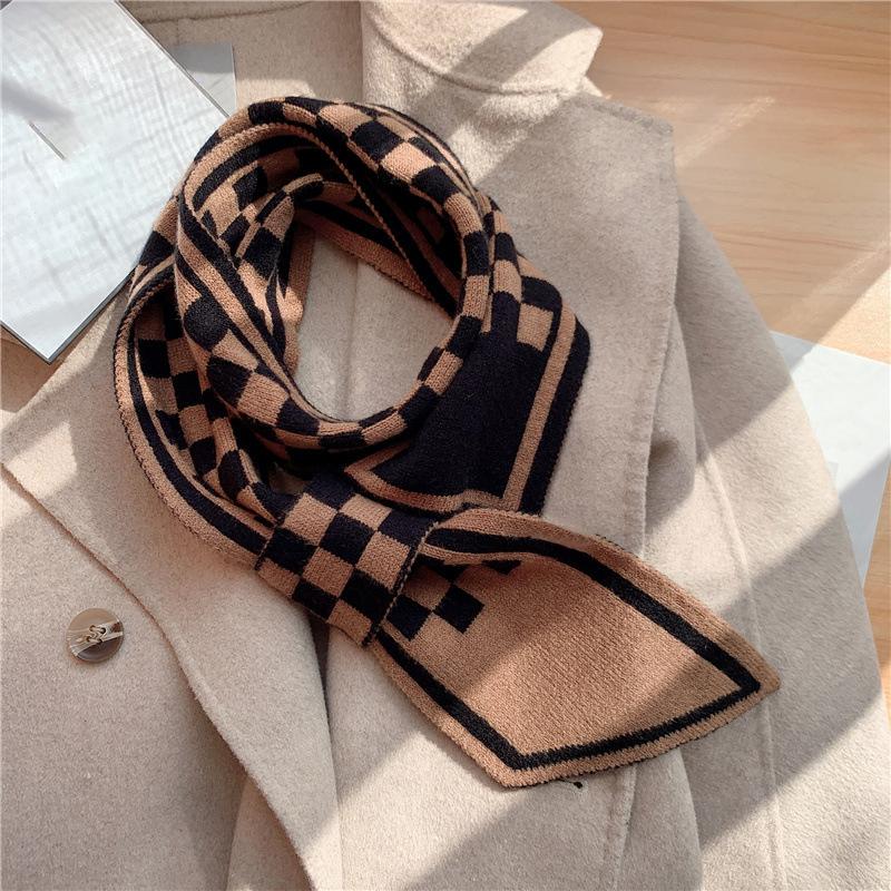 Houndstooth Plaid Luxury Brand Knitted Scarf 2023 New Scarf Women Winter Scarf Long Skinny Small Scarf Female Neckerchief Scarf