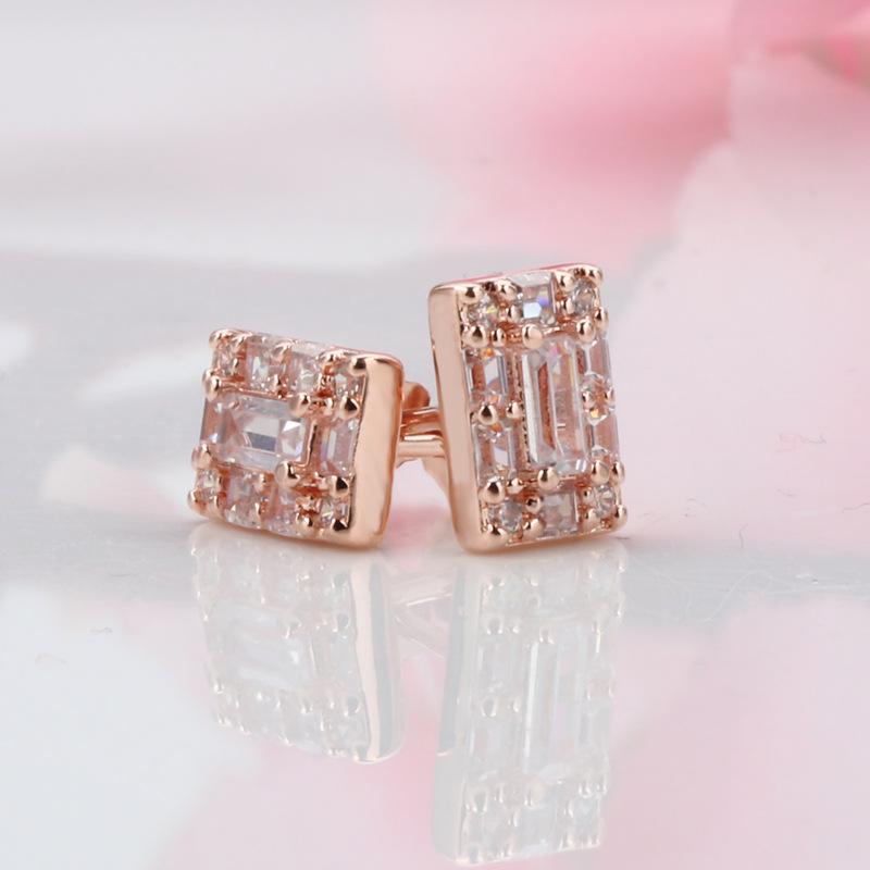 Pan Jia S925 Sterling Silver Crystal Ice Carving Stud Earrings - European  American Creative Style with Ice Stick and Bright Ice Ring Design White Copper Plated Rose Gold (K024)