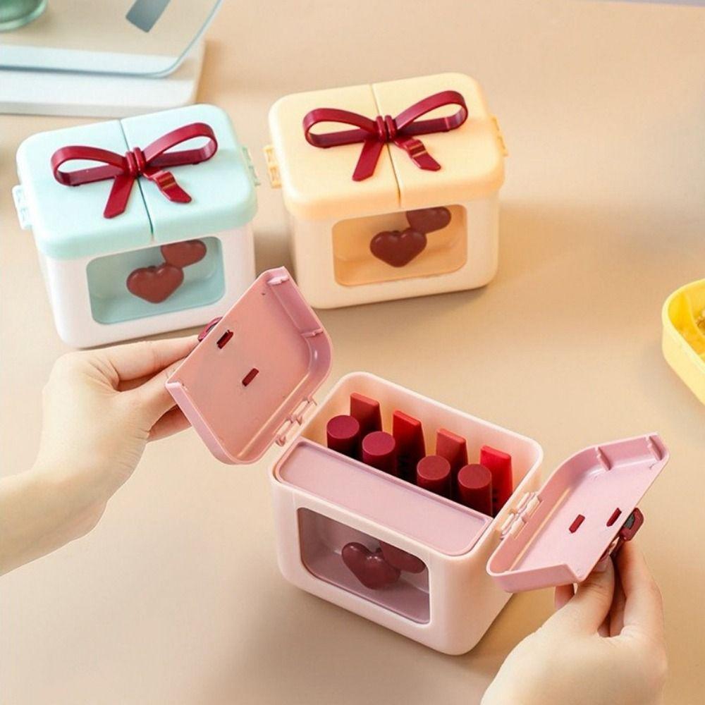 Dopamine Bowknot Lipstick Storage Box Dust-Proof Makeup Organizer Exquisite Gift Box  Storage Gifts