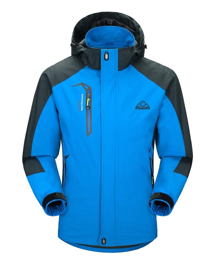 [Gopune] Men's Mountain Parka Hiking Jacket, Windproof Water-Repellent Outdoor Coat with Removable Hood, for Cycling Fishing Motorcycle, Blue 2XL