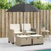 VidaXL Canapé de jardin 2 places avec parasol et tabourets beige rotin, canapé d’extérieur, chaise longue de jardin, canapé 365886