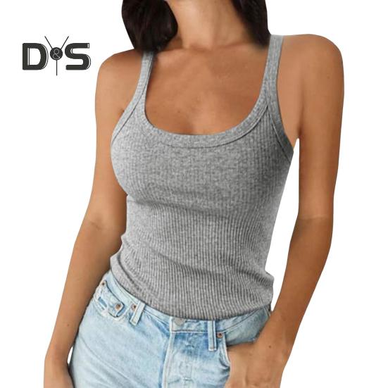 Women's Sleeveless Tank Top Spaghetti Strap Scoop Neck Ribbed Knit Camisole Slim Fit Basic Cami Shirt for Daily Wear Beach Office