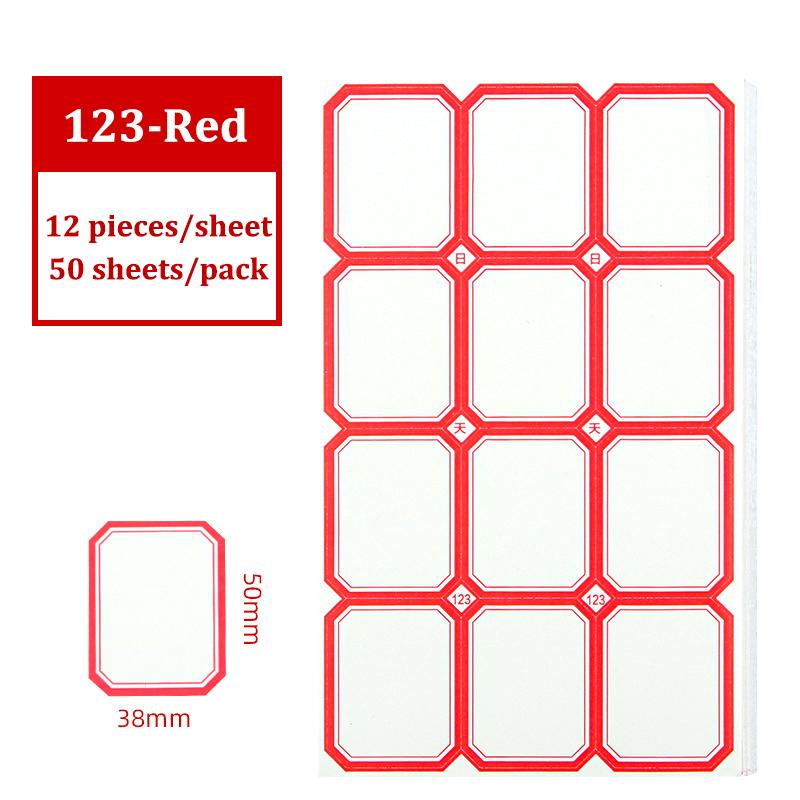 Self-Adhesive Label Stick,50 Sheets/Pack Adhesive Paper,Handwritten Blank Red Blue Category Tags,Office And School Supplies