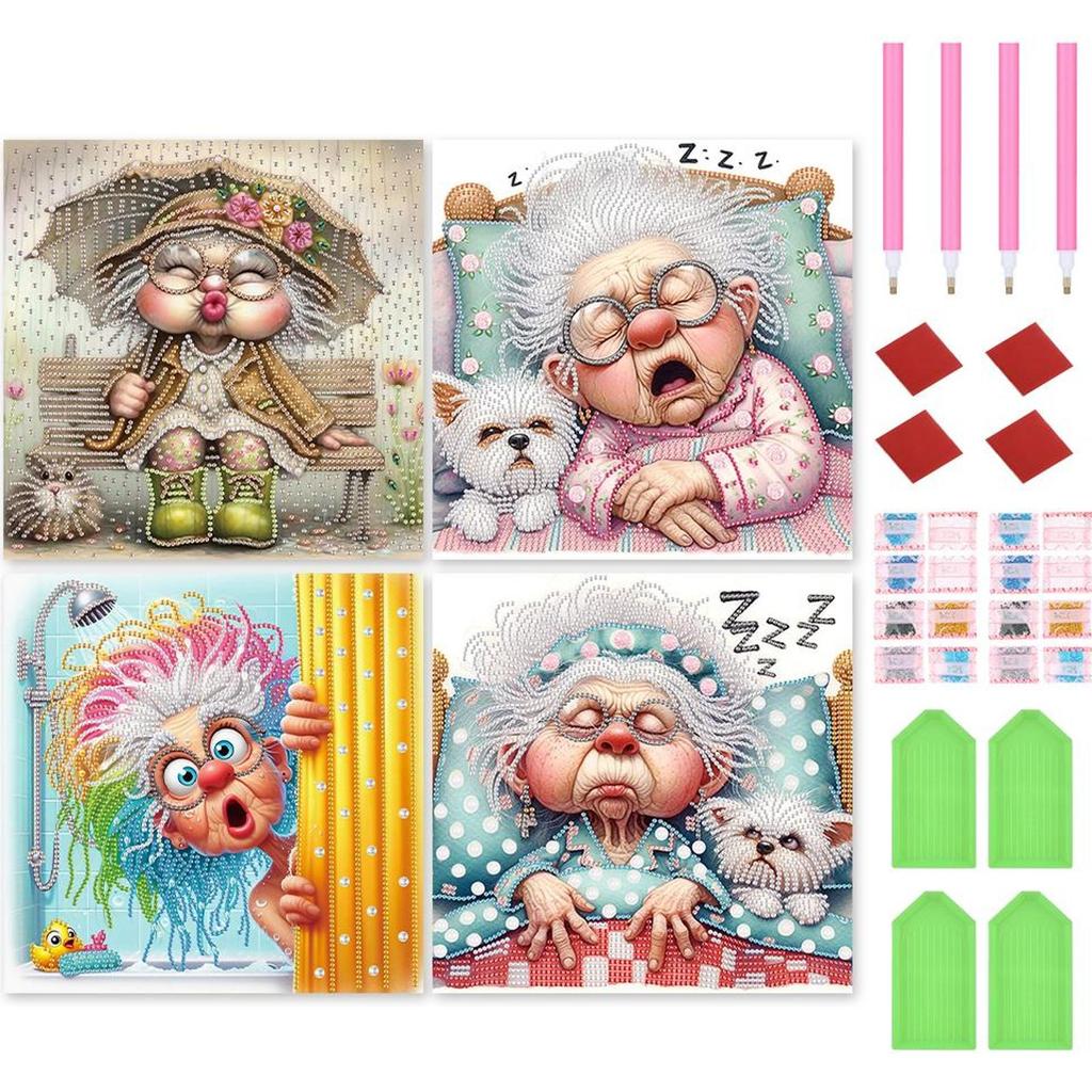 4pcs 5D DIY Partial Special Shaped Drill Diamond Painting Cartoon Decor 30x30cm