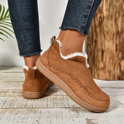 Winter New Women's Warm Cotton Shoes Large Size Flat Solid Color Velvet Thickened Snow Boots
