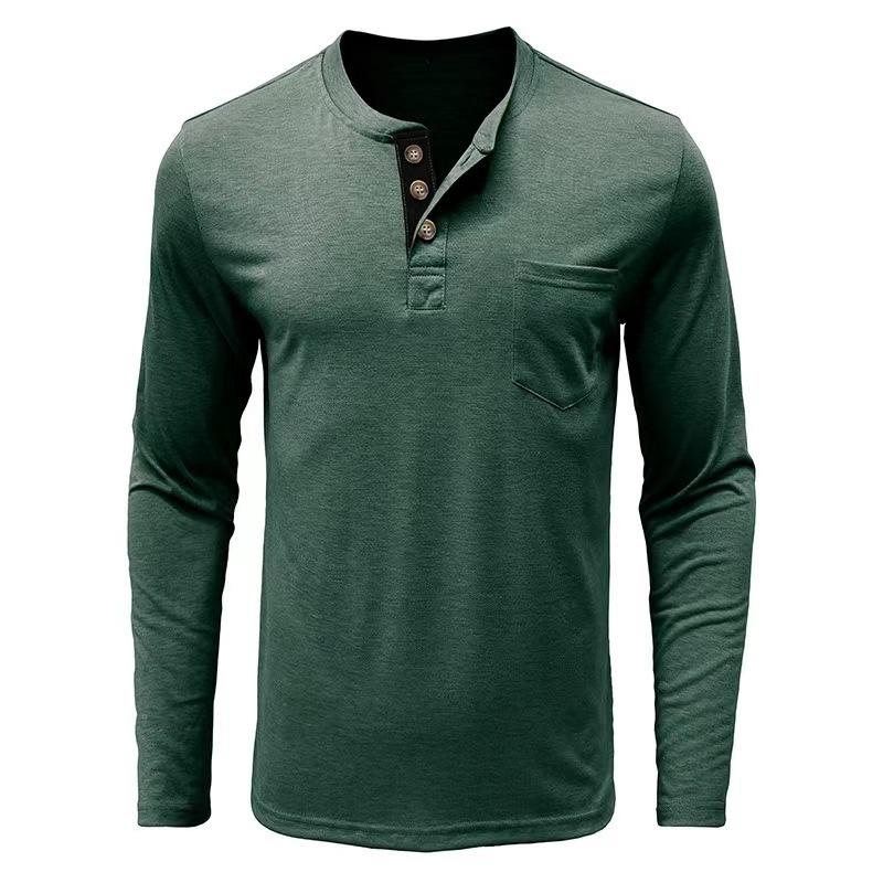 Stylish Men's Slim-Fit Long-Sleeved Henley Pocket T-Shirt Two-Tone Men's Sweatshirt Top