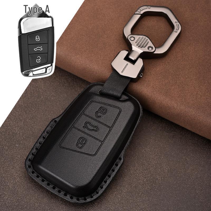 Genuine Leather Car Key Cover for Volkswagen: Fits T-Roc, Teramont, Tiguan, CC, Bora, Golf 7, Golf 6, Lamando.