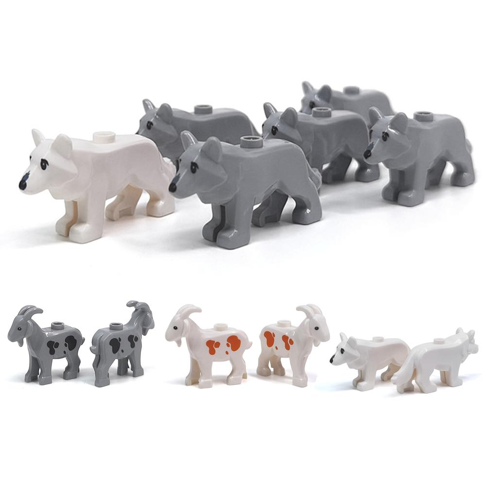 MOC City Series Animal Building Block Figures Goat Wolf Zoo Fram Accessories Block Bricks Children Toys Playsets Gift Present