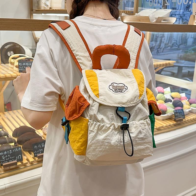 Contrast Color Backpack Stitching Student Schoolbag Women's Lightweight Backpack