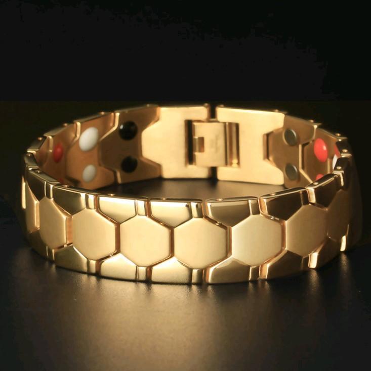 Fashion Room Gold Double Row Magnet Removable Bracelet Men'S Domineering Coarse Personalized Magnet Energy Bracelet