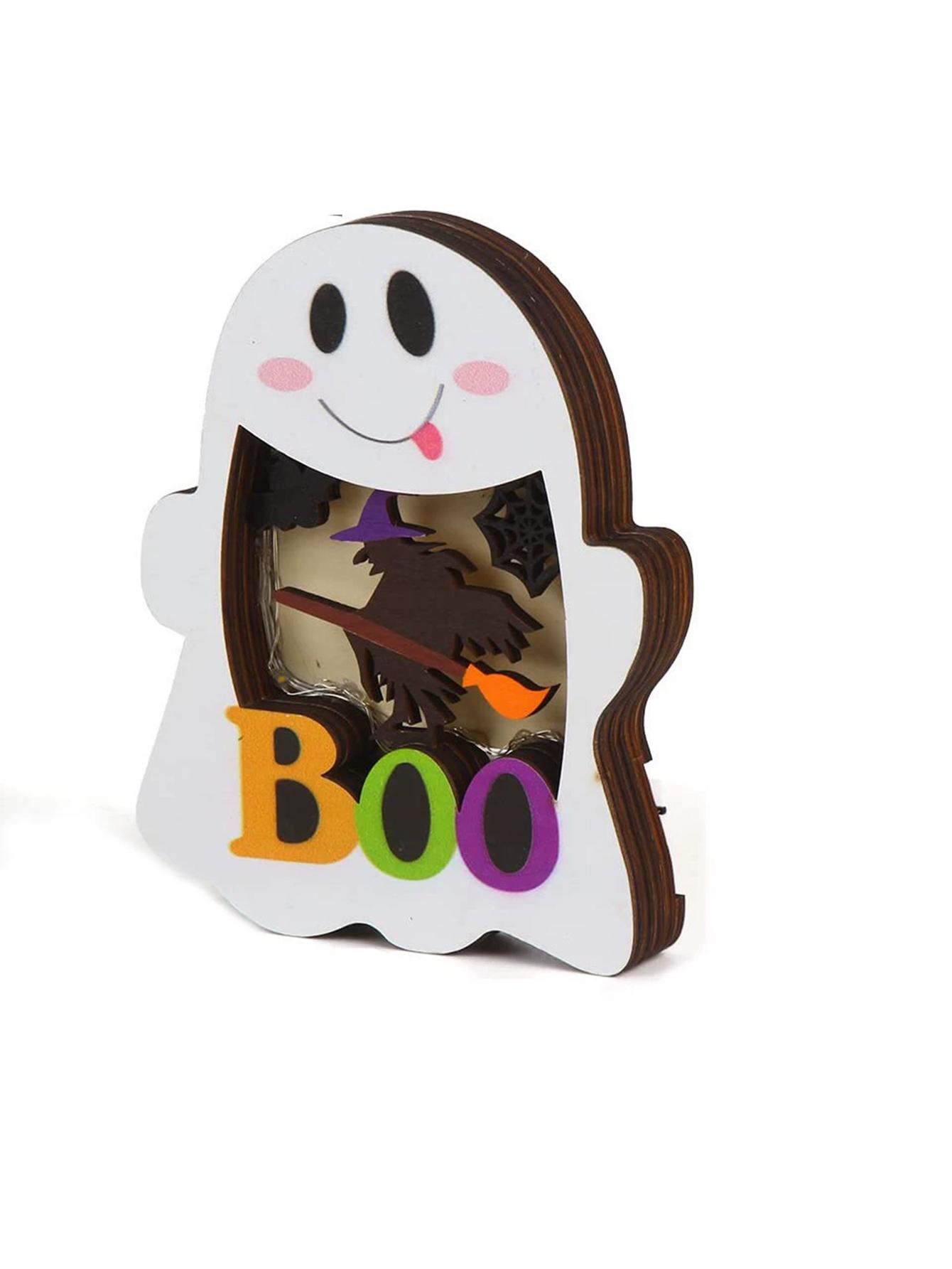 

Halloween Wooden Tabletop Lighting Pumpkin, 2 Pack Glowing Pumpkin Ghost Lantern Shadow Box Halloween Tabletop Decorations Ornam