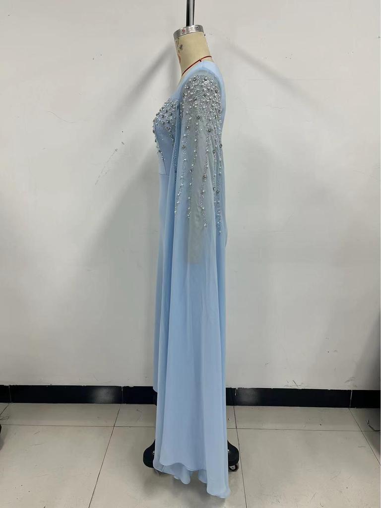 Luxury Beaded Chiffon Dress for Middle Eastern, European, & American Muslim Women