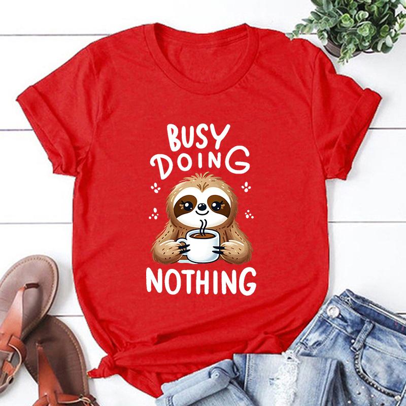 New Fashion Sloth Busy Doing Nothing Print Graphic T Shirt Unisex Fashion Casual Short Sleeve Shirt Tee