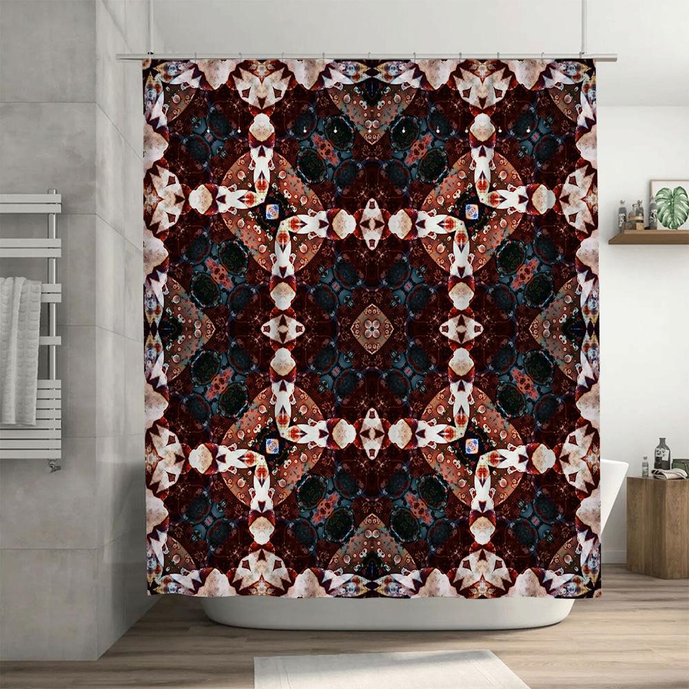 Kaleidoscopic Print Shower Curtain Modern Bathroom Decor with Rustic Accent 72x84 Inches