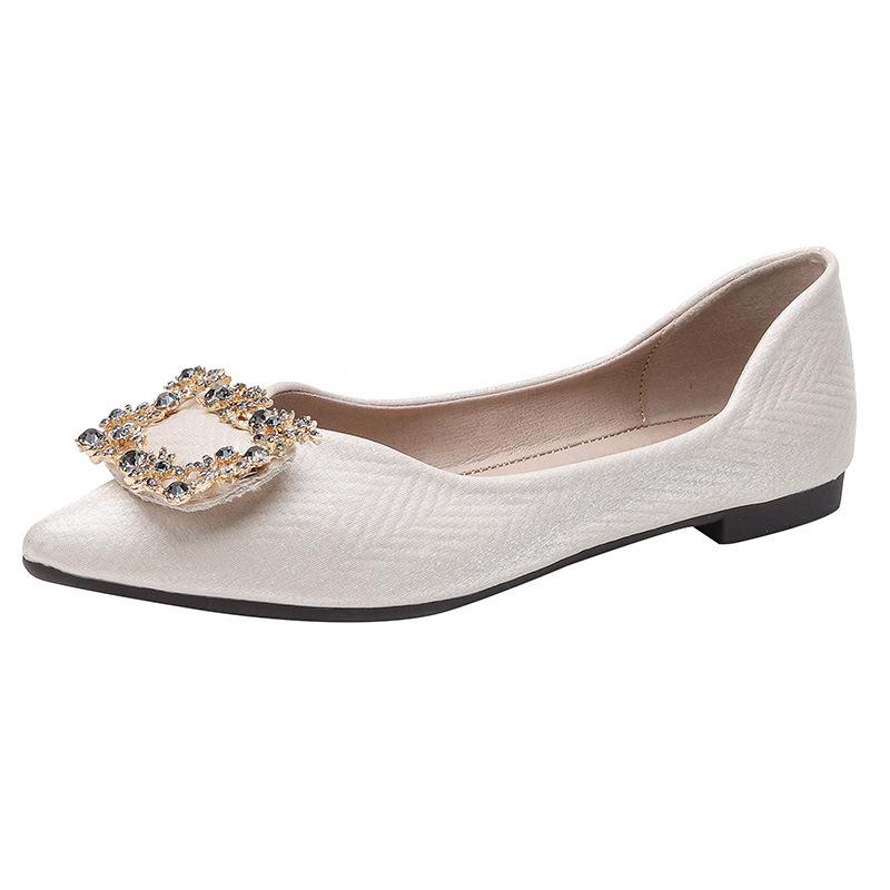 Модные роскошные атласные туфли с кристаллами и пряжкой на плоской подошве женские — фото 7