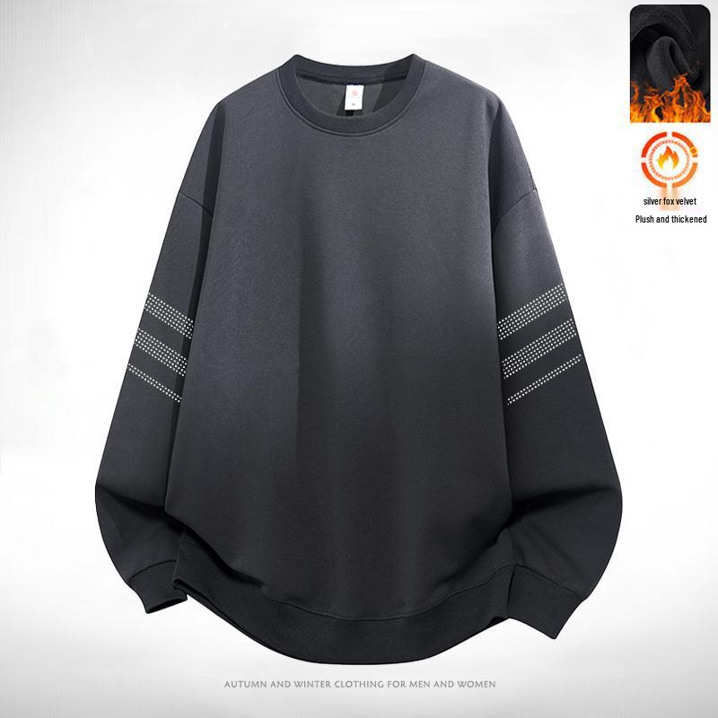 Men's 2025 Plush Lined Round Neck Pullover, Loose Fit Autumn/Winter Long Sleeve Jacket