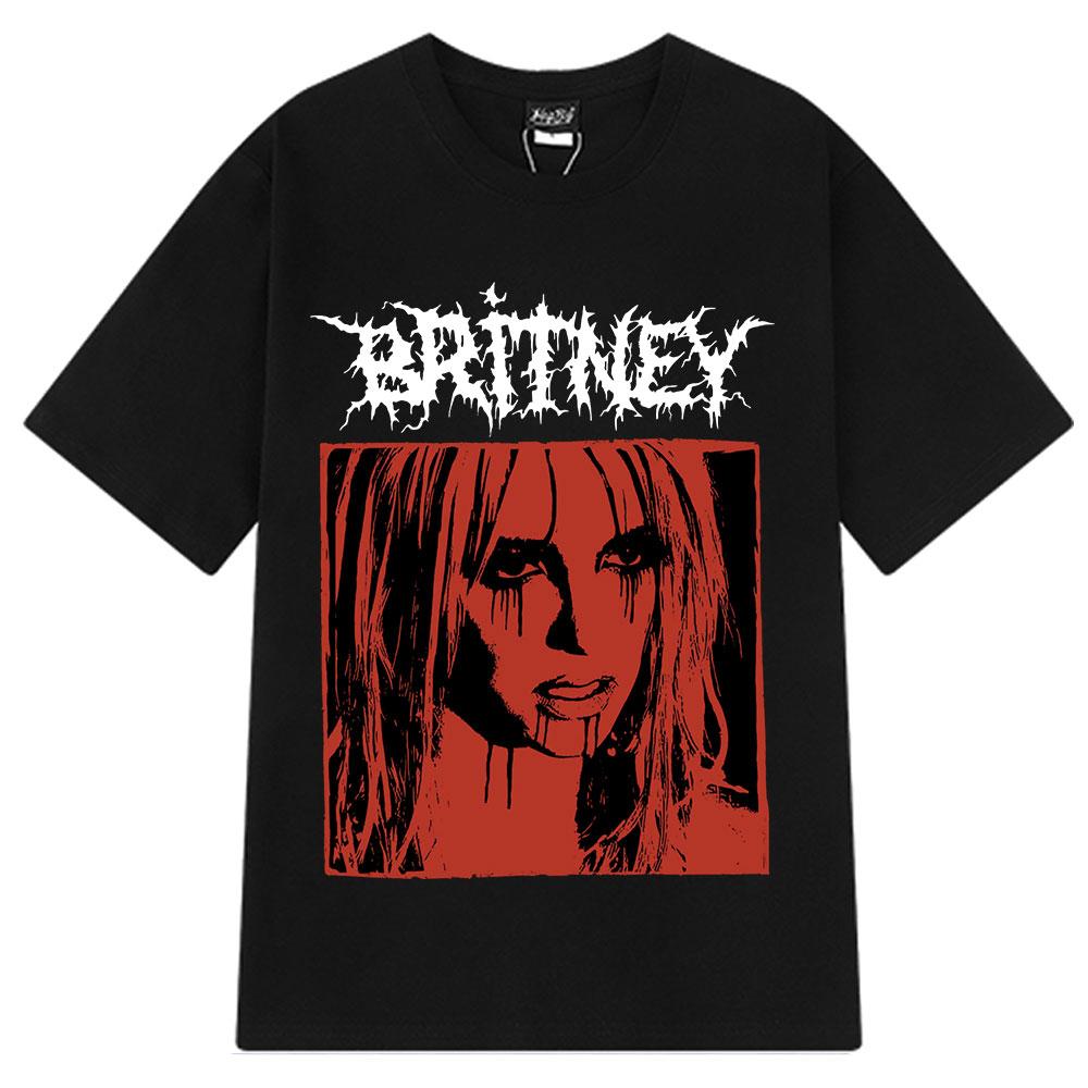 Britney Spears Metal Rock Graphic Vintage T-shirt Men Women Fashion Hip Hop T Shirts Short Sleeve Pure Cotton T Shirt
