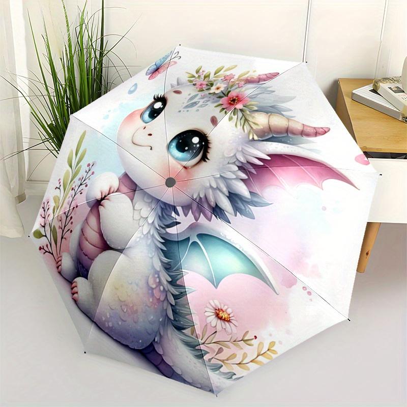

1pc Adorable White Dragon Automatic Opening and Closing Umbrella, Lightweight 3-Fold, With Cute Cartoon Characters, Suitable for Home, Outdo