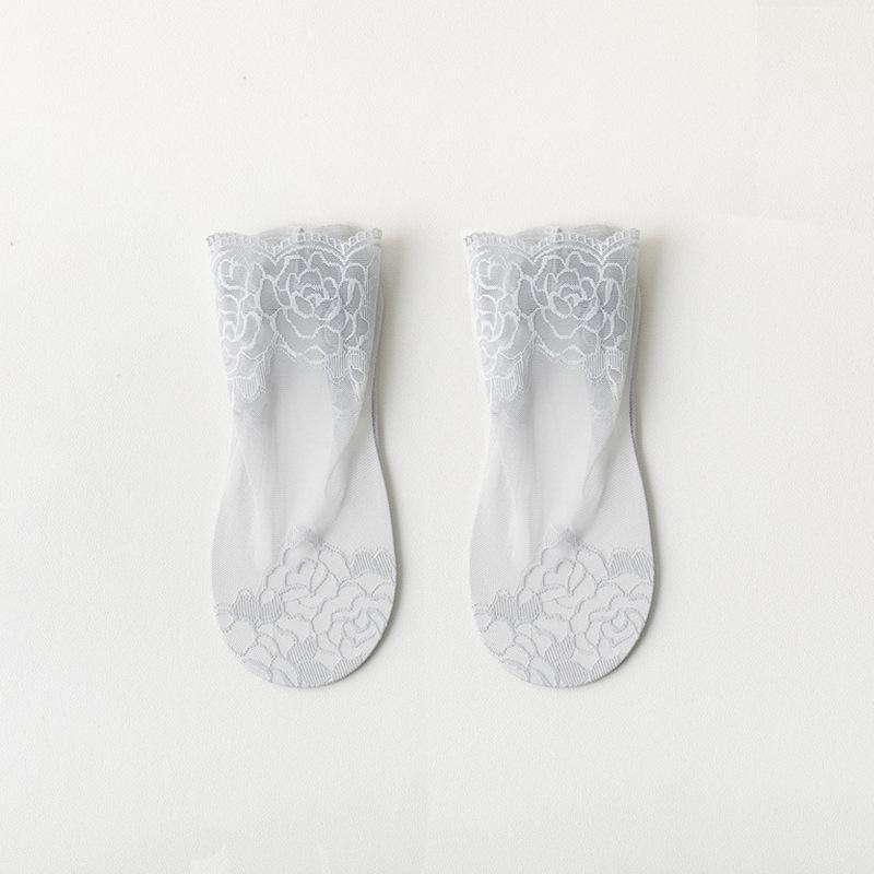 Women's Summer Ultra Thin Transparent Non Slip Lace Lace Short Tube Socks