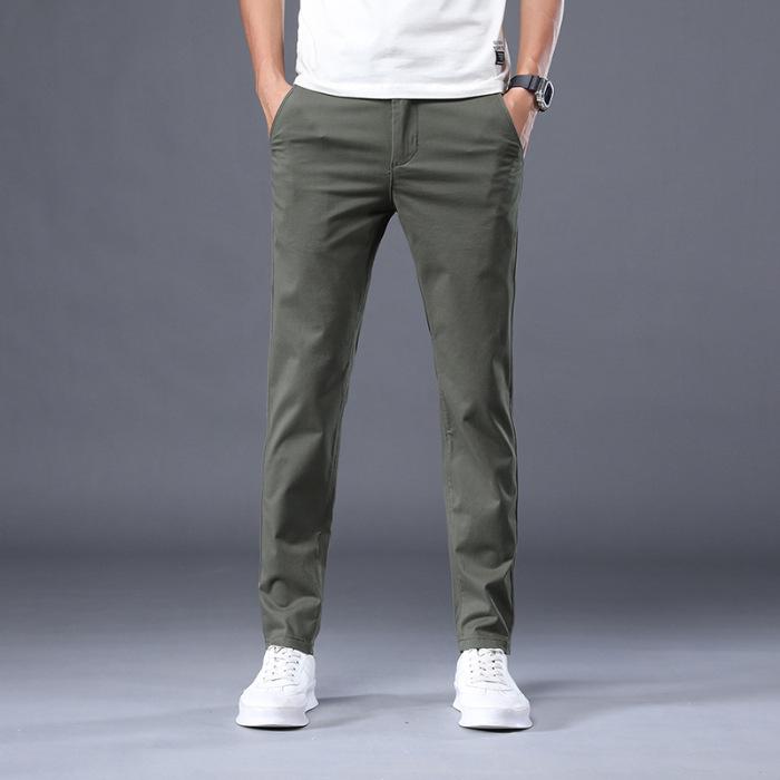 

Men s Slim Fit Elastic Cotton Casual Pants - Straight Leg, Versatile Light Summer Business Trousers Size 32 армия зеленый
