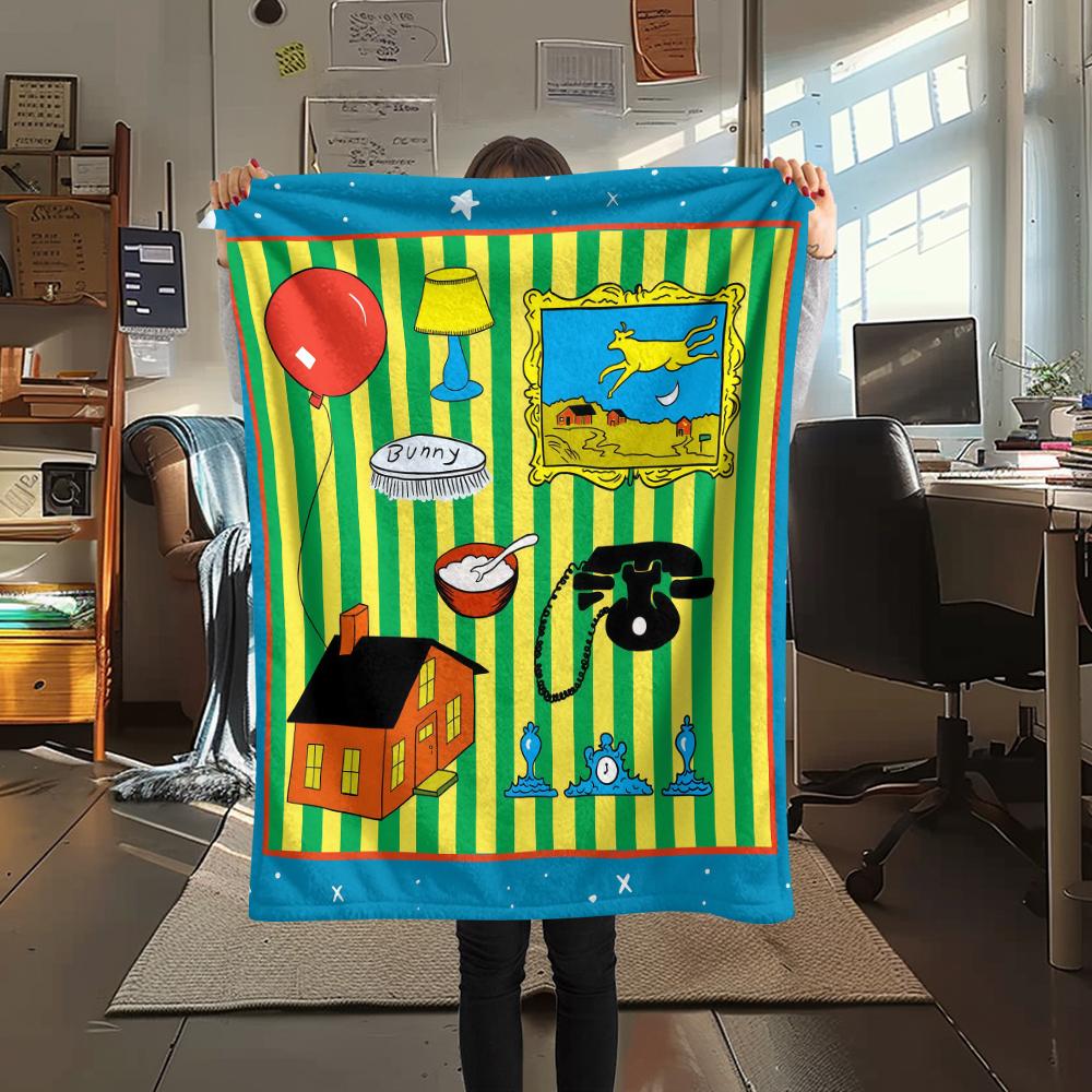1PC Goodnight Moon Print Flannel Blanket, High quality All Seasons, Home Decor, Warmth and Comfort, Perfect for Christmas Gifts