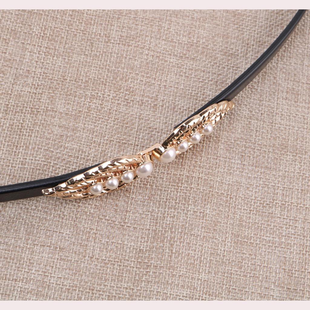 Versatile Women's Genuine Leather Belt - Korean Style, Pearl Double Buckle, Decorative Waist Chain for Skirts and Dresses