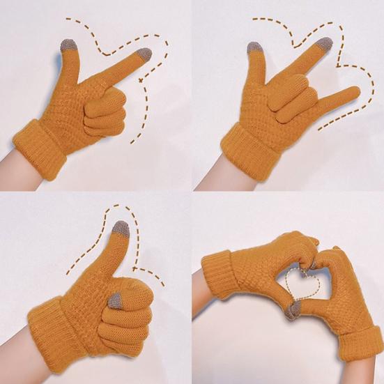 Gestrickte Touchscreen-Handschuhe Einfarbig Dehnbar Warme Handschuhe mit Rippbündchen Unisex Verdickte Winterstrickhandschuhe