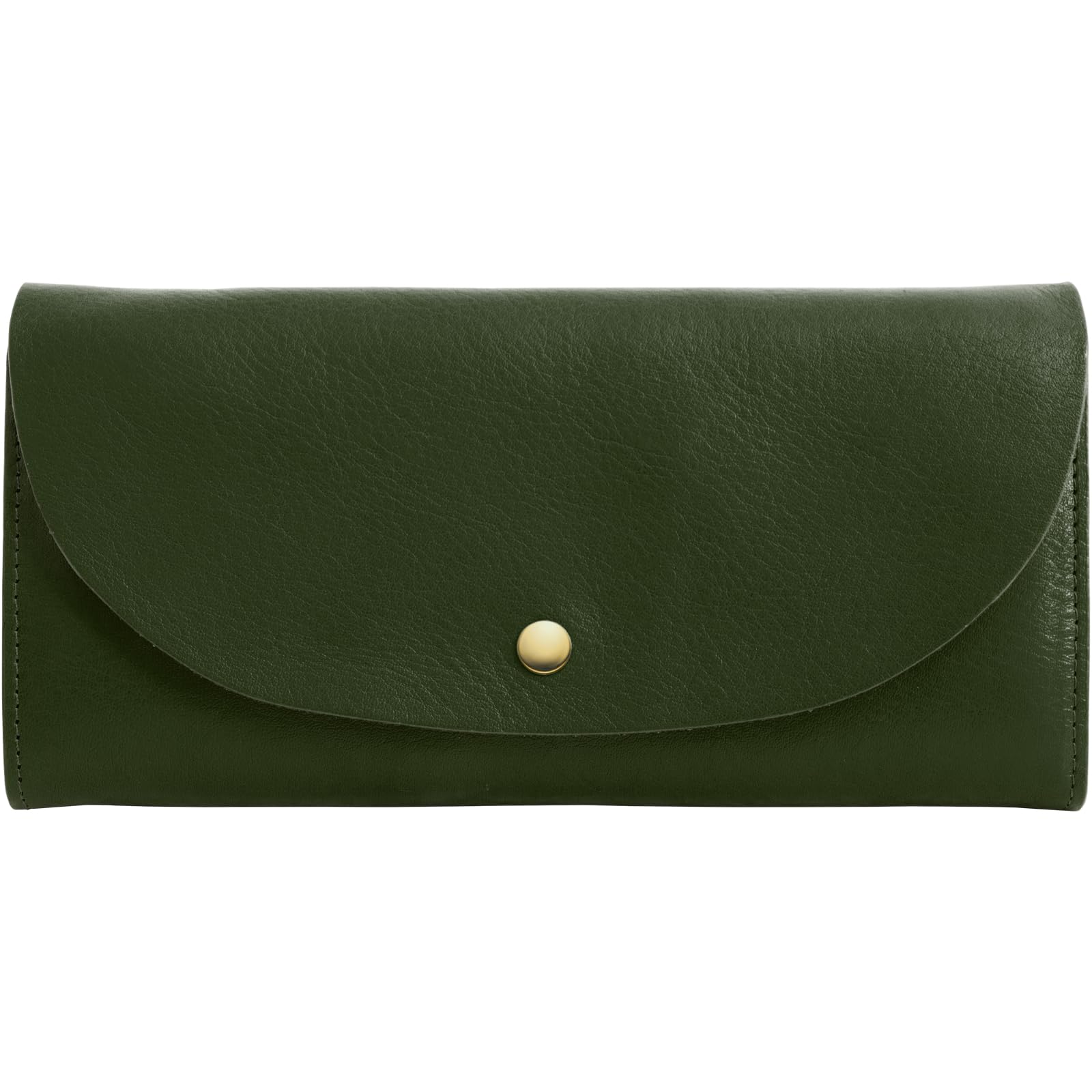 

RafiCaro Genuine Italian Leather Long Large with Flap Coin Card and Flap Solid Green Women s Wallet, Capacity, Slim, Button, Purse, Case, Closure,