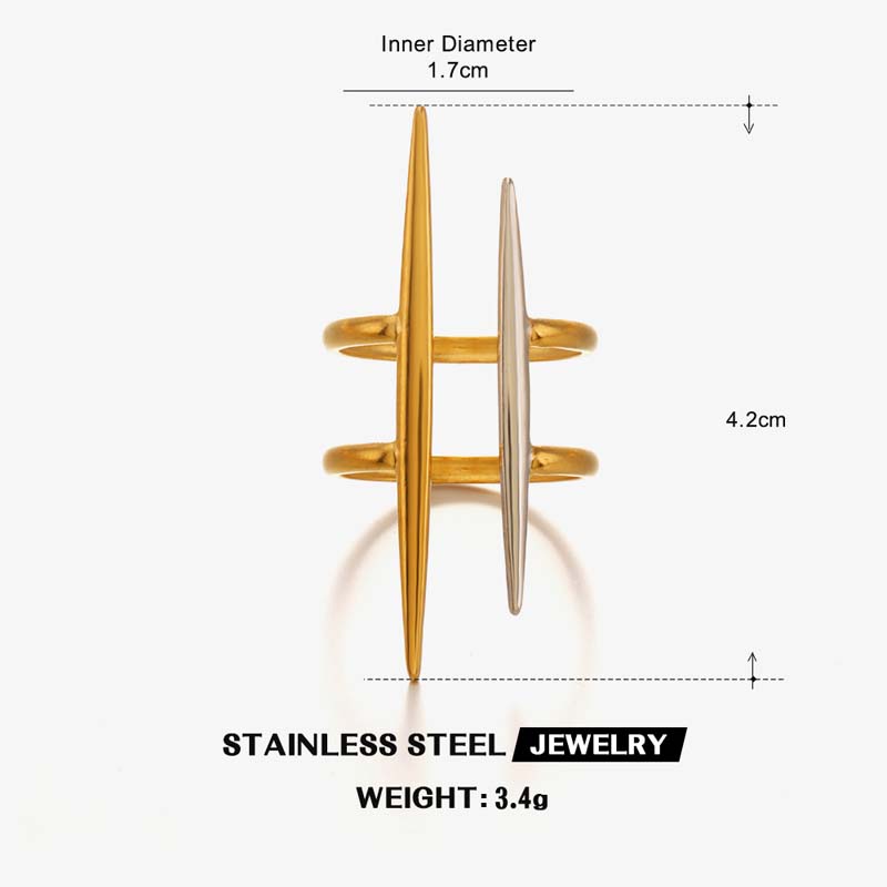 

Stainless Steel Metal Double Line Hollowed Out Open Ring For Women Vintage Gold Color Geometric Finger Ring Charm Daily Zircon