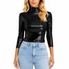 Women's Fashionable Color High Neck Long Sleeved Exposed Navel Sexy Tight Fitting Performance Outfit Top