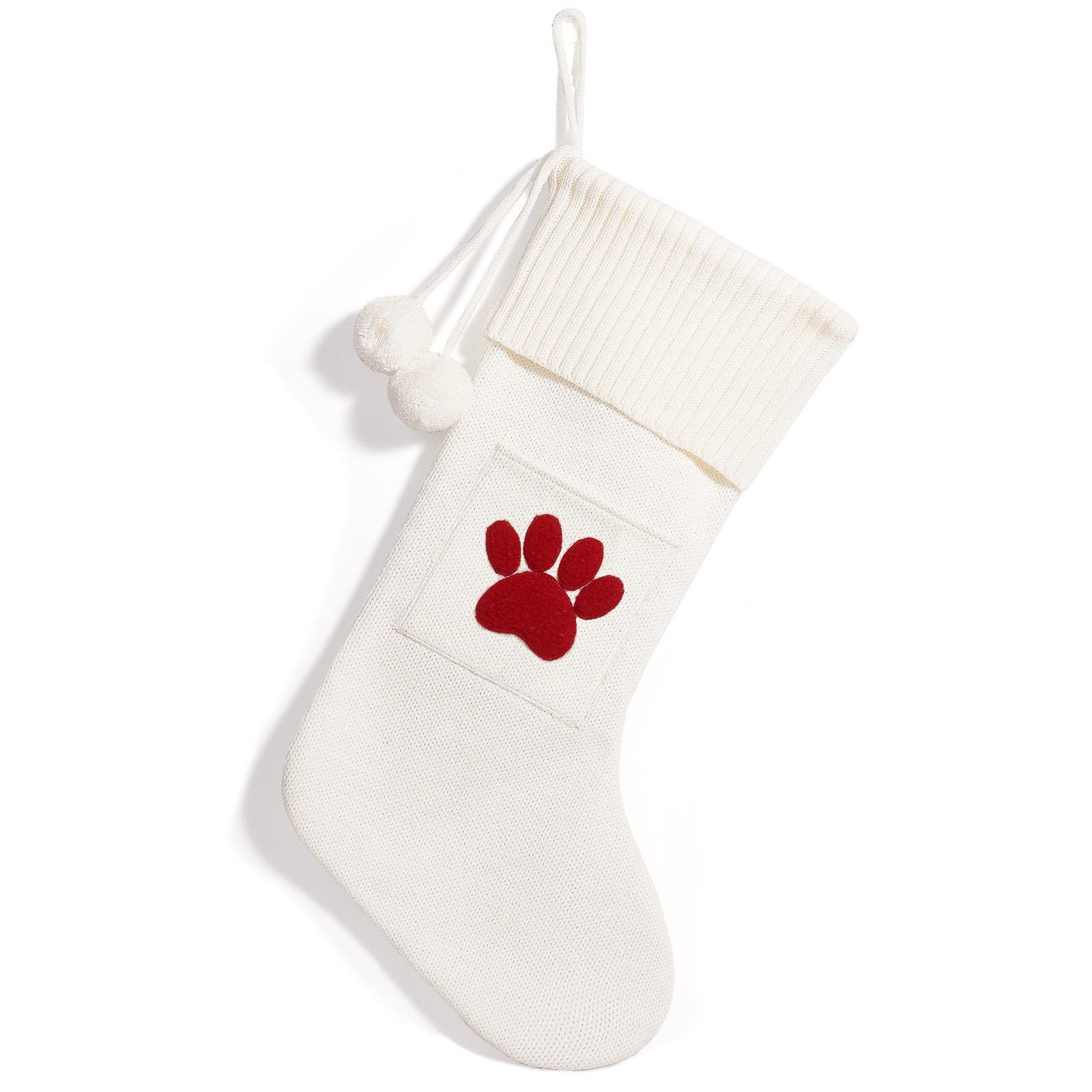 Large Red Christmas Stocking Ornament with Cute Tree Design - White Creative Festive Decoration