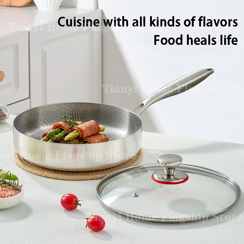 20/24/28cm Frying Pan Non-stick Wok Titanium Stainless Steel Home Egg Steak Skillet Induction Cooker Gas Stove Kitchen Cookware